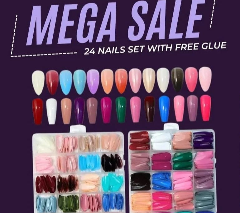 Nails 24 different colors, 576 pcs nails with box , beautiful nails for good , reusable, different shapes and colors